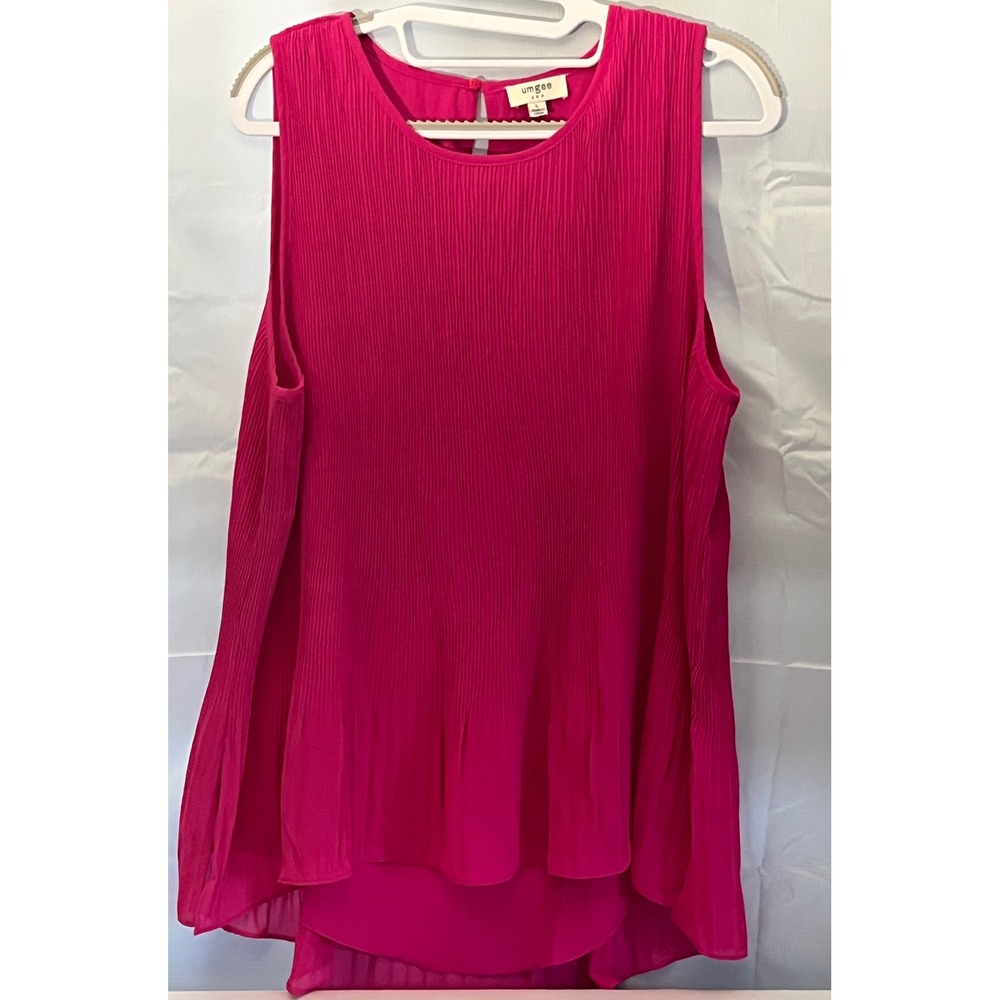 Umgee USA Magenta Pink Micro Pleated Sleeveless High Low Blouse Top A2424 Large